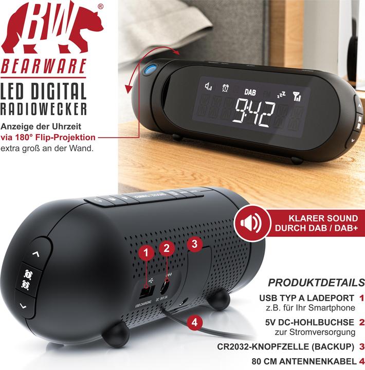 Actual product image Bearware Clock radio with projection