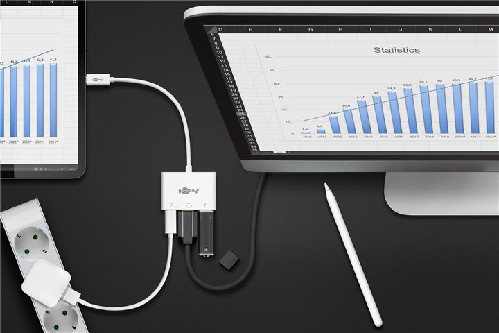 Actual product image Goobay USB-C™ Multiport Adapter HDMI, White, 0.15 m (USB-C, 3 Ports)