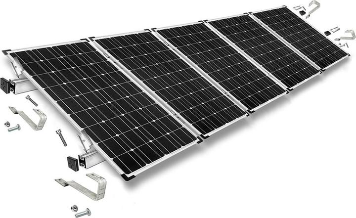 Immagine prodotto Offgridtec Kit di montaggio con ganci per tegole lisce per il montaggio su tetto inclinato di 5 pannelli (Materiale di montaggio del sistema solare)