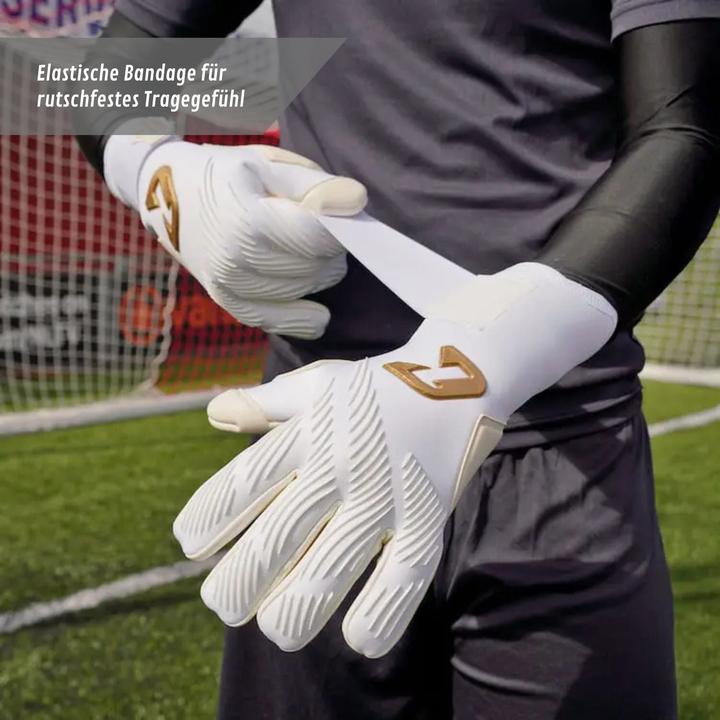 Actual product image Catch & Keep Fussballhandschuhe Invictus White Gold Gr. 8 Torwart Goalie Handschuhe (8)