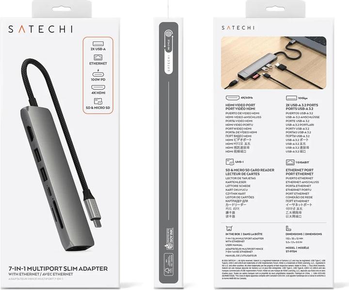 Image du produit Satechi Slim 7 Multiport Hub Space Grey (USB-C, 7 Ports)