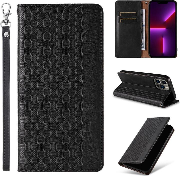 Produktbild Hurtel Magnet Strap Case für iPhone 12 Pro Max Tasche Wallet + Mini Lanyard Pendant Schwarz (Apple iPhone 12 Pro Max)