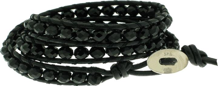 Leyda Armband Leder Schwarz (50 cm, Silber 925, Leder, Synthetischer Stein)