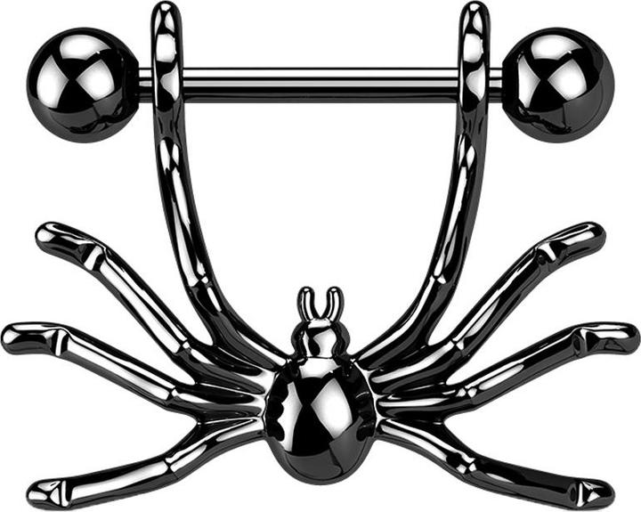 Immagine prodotto Star Piercing Barbell schwarz mit zwei Kugeln Anhänger Spinne (Acciaio chirurgico 316L, Ottone)