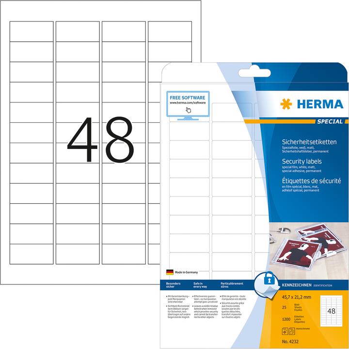 Actual product image HERMA A4 security labels