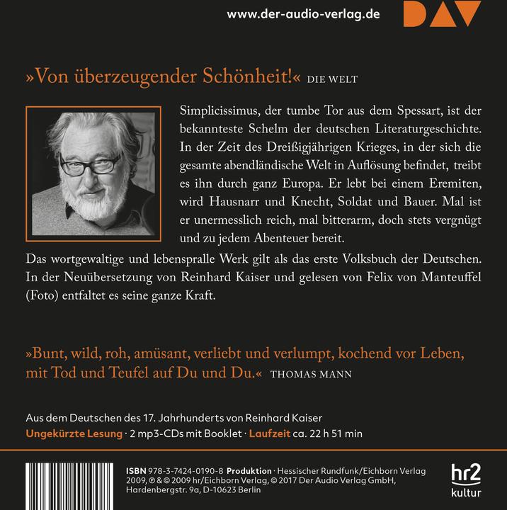 Produktbild Der abenteuerliche Simplicissimus Deutsch (Felix von Manteuffel, Reinhard Kaiser, Hans Jacob Christoffel von Grimmelshausen, Deutsch)