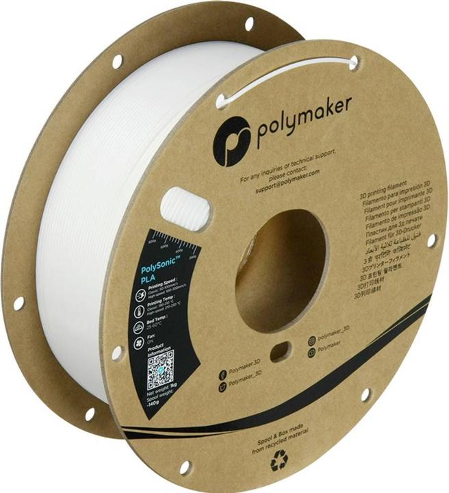 Actual product image Polymaker PolySonic High Speed PLA (PLA, 1.75 mm, 1000 g, White)