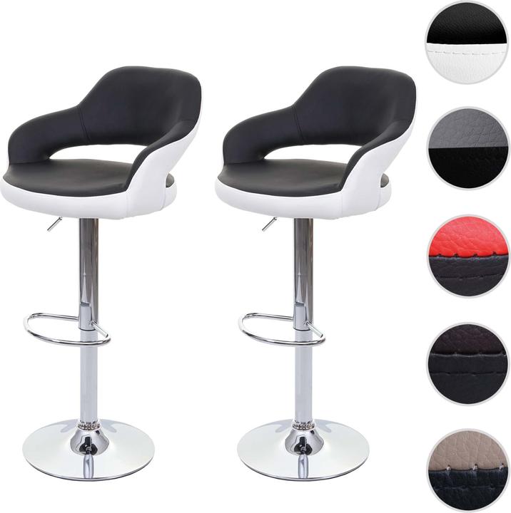 Image du produit Swisshandel24 2x tabouret de bar, chaise de bar tabouret de bar pivotant, avec dossier similicuir noir-blanc