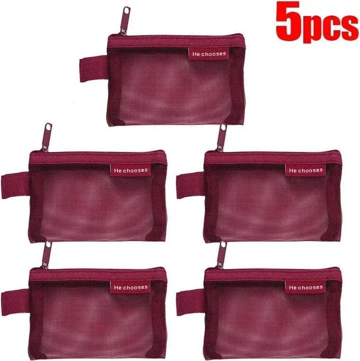 Only-Bags.Store 5 Pcs Mini Mesh Lagerung Taschen Multi-farbe Tragbare Mäppchen Halter Münze Kosmetik Schmuck Reise