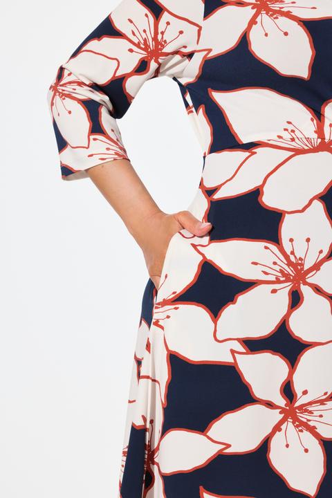 Produktbild Ulla Popken Midikleid, Blüten, Wickeloptik, V-Ausschnitt, 3/4-Arm (62)