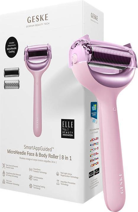 Produktbild Konjac Sponge Roller do mezoterapii igłowej twarzy i ciała 8w1 Geske z Aplikacja (różowy)