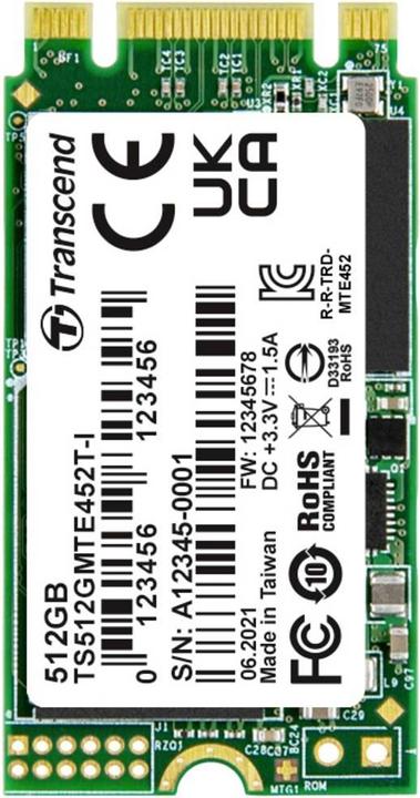 Produktbild Transcend MTE452T-I 512GB Interne M.2 PCIe NVMe SSD 2242 PCIe NVMe 3.0 x2 Retail TS512GMTE452T-I (512 GB, M.2 2242)
