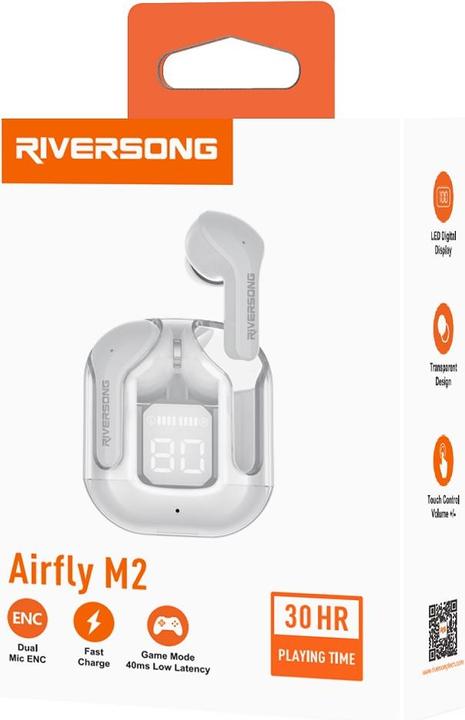 Produktbild Riversong Bluetooth-Kopfhörer AirFly M2 TWS weiss EA233 (ANC, 5 h, Kabellos)