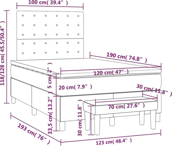 Produktbild VidaXL Boxspringbett Bett Polsterbett Doppelbett Matratze 120x190cm Kunstleder (120 x 190 cm)