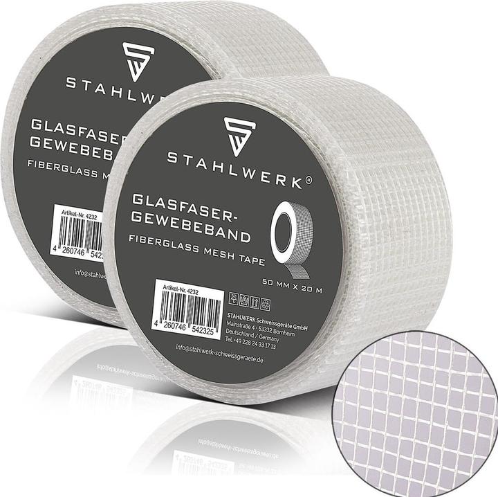 Produktbild Stahlwerk Glasfaser-Gewebeband 2er Set 20 m x 50 mm, selbstklebend (50 mm)