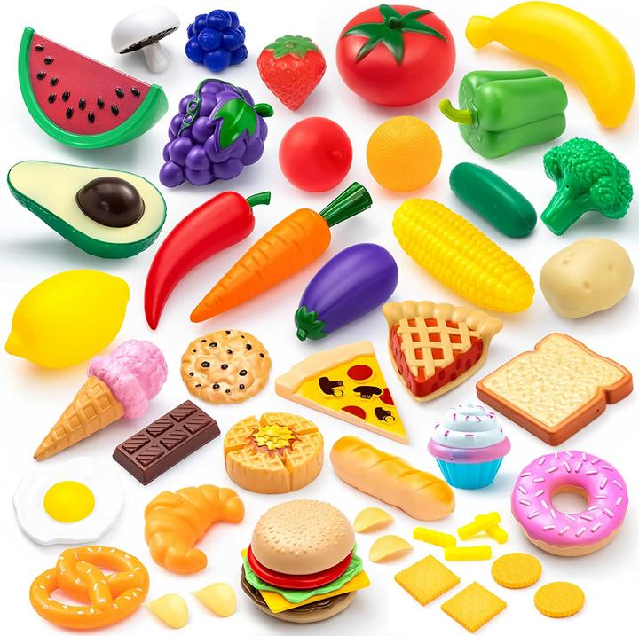Immagine prodotto Activity Board 50 pezzi di cibo giocattolo in plastica per bambini, cibo finto, set di giochi da cucina