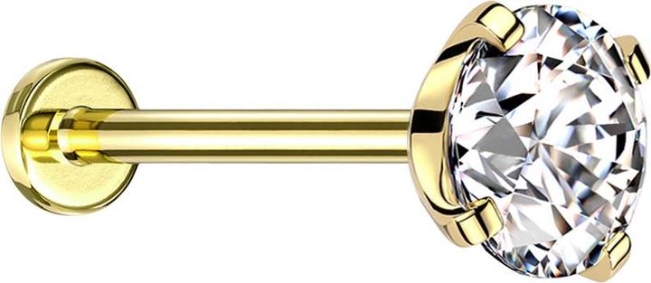 Produktbild Star Piercing Micro Threadless Labret vergoldet mit Kristall silber gefasst (ohne Messing, Chirurgenstahl 316L)