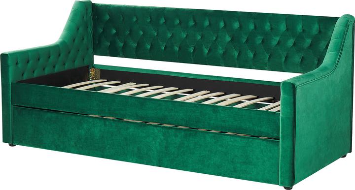 Actual product image Beliani Daybed extendable velvet fabric emerald green slatted frame 90 x 200 cm MONTARGIS (90 x 200 cm)