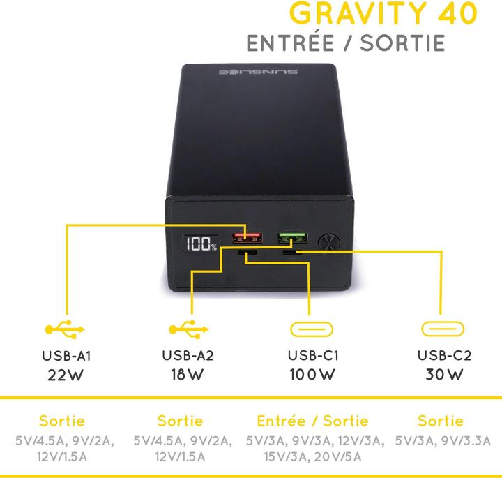 Image du produit Sunslice Batterie externe "Gravity 40" (40000 mAh, 100 W, 100 Wh)