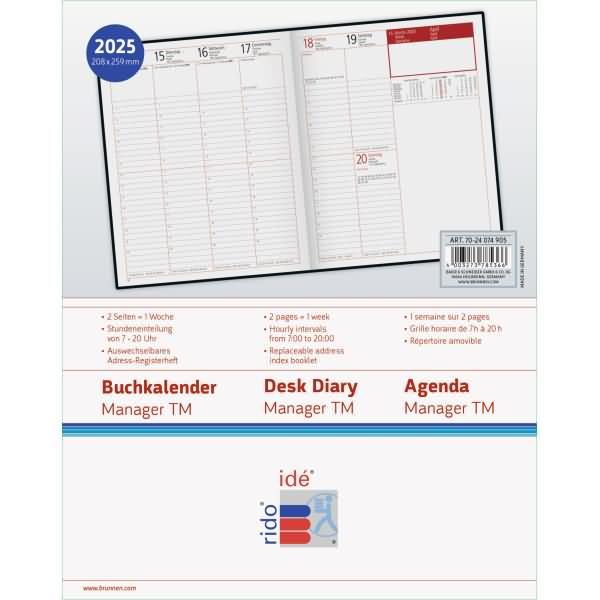 Immagine prodotto rido/idé 7024074905 Libro Calendario Modello Manager Calendario TM (2025) | 2 pagine = 1 settimana| (Inglese, Francese, Tedesco)