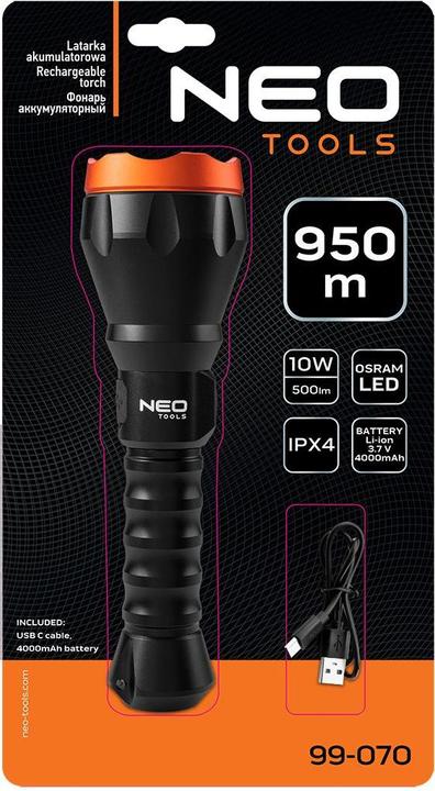 Actual product image Neo USB C 500 lm Osram LED rechargeable flashlight (20 cm)