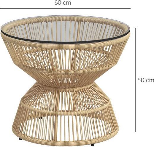 Produktbild Swisshandel24 Beistelltisch Rattan, Ø60 cm Couchtisch Gartentisch mit Tischplatte aus Hartglas, Balkontisch im Boh