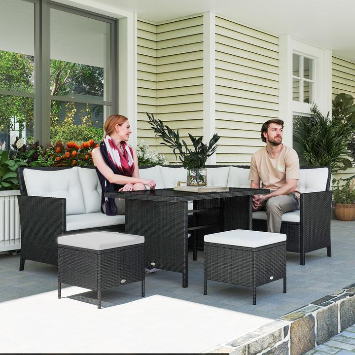 Produktbild Swisshandel24 Sitzgarnitur für 7 Personen Sitzgruppe Gartenset Gartenmöbel Set, Polyrattan, Schwarz+Cremeweiss