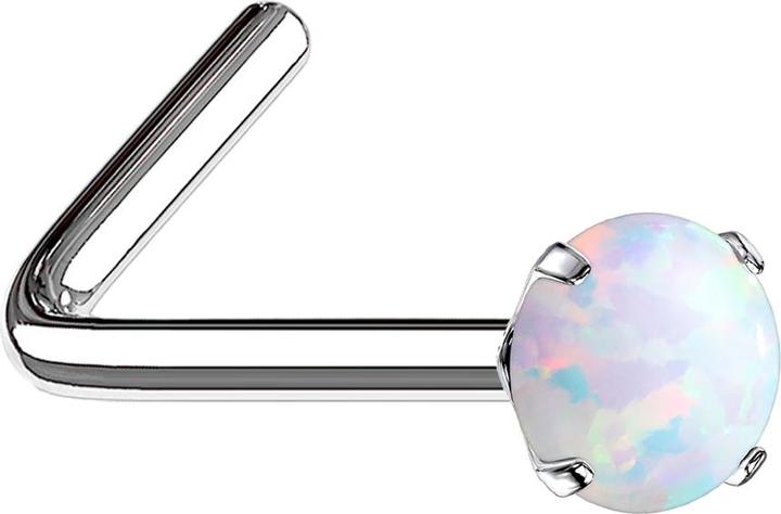 Star Piercing Nasenstecker gewinkelt silber Opal weiss gefasst (ohne Messing, Chirurgenstahl 316L)