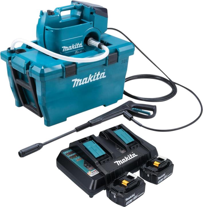 Makita DHW 080 PT2K Akku Hochdruckreiniger 36 V ( 2x 18 V ) 80 bar 380 l/h Brushless + 2x Akku 5,0 (Akkubetrieb)