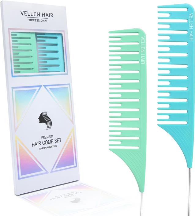Vellen Hair Highlighting Comb Set 2 Pack Green/Blue