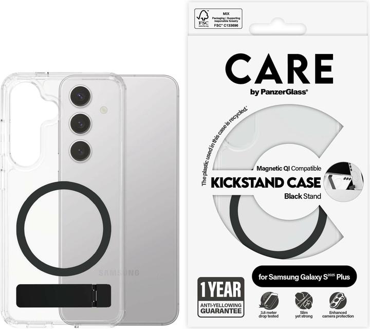 Produktbild PanzerGlass CARE by ® Feature Case Transparent m. Schwarz Kickstand & Qi Compatible Samsung Galaxy S (Samsung Galaxy S25+)