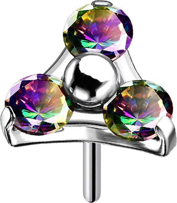 Star Piercing Threadless silber Dreieck drei Kristalle dunkel multicolor (ohne MessingTitan G23, ohne MessingTitanium)