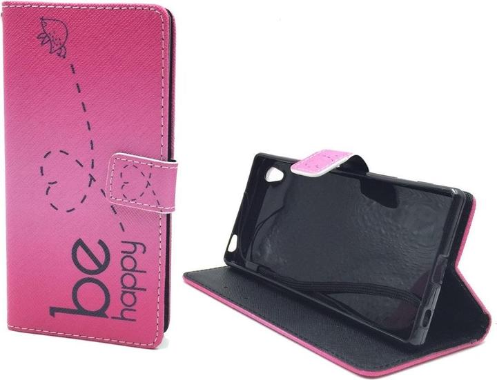 Produktbild König Design Schutz Hülle für Sony Xperia Z5 Be Happy Pink Tasche Cover Case + 1 Panzer Schutz Glas (Sony Xperia Z5)