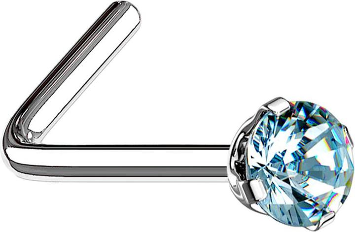 Star Piercing Nasenstecker gewinkelt silber runder Kristall aqua gefasst (Chirurgenstahl 316L)