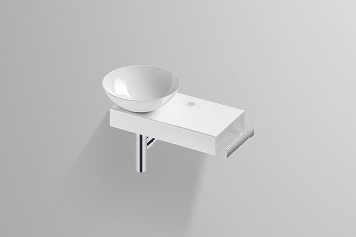Alape Piccolo Novo Waschplatz, B/H/T 555/400/320, Schalenbecken weiss, links, 1 Hahnloch, Konsole mi (320 mm, 555 mm)