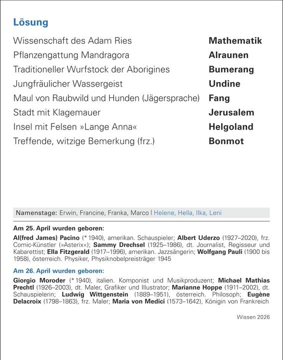 Actual product image Harenberg Wissen Tagesabreisskalender 2026 - Quizfragen aus Geschichte, Politik, Kultur, Technik und Spor (11 x 14 cm, German)