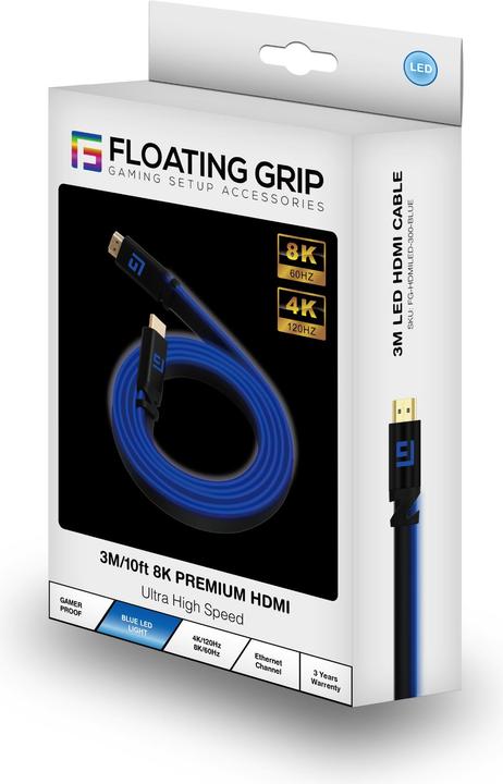 Immagine prodotto Floating Grip Cavo HDMI ad alta velocità 8K/60Hz LED 3,0m blu (3 m, HDMI)