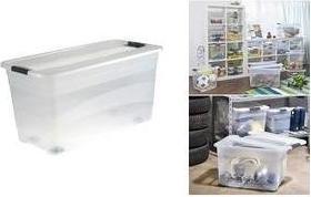 Actual product image keeeper Storage box "konrad", with castors, 83 litres Box and lid: natural-transparent / clips: anthracite (83 l)