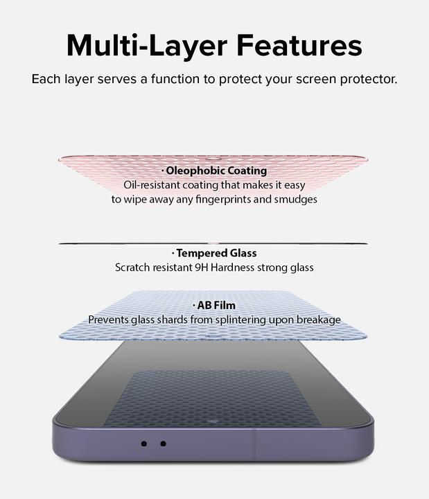 Actual product image Ringke Screen Protector for Galaxy S24 Plus EASY SLIDE TEMPERED GLASS 2 pack, w installation Jig (2 Piece, Samsung Galaxy S24+)