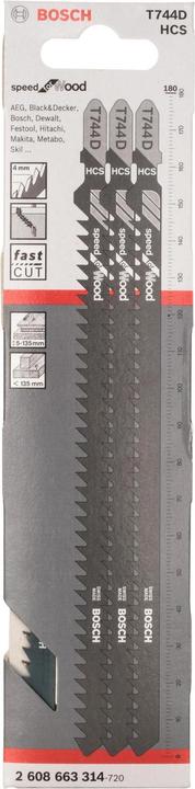 Produktbild Bosch Professional Zubehör Stichsägeblatt T 744 D Speed for Wood, 3er-Pack