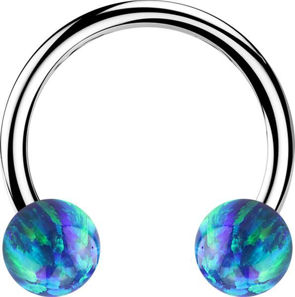 Produktbild Star Piercing Micro Circular Barbell silber mit zwei Kugeln Opal blau (ohne Messing, Chirurgenstahl 316L)