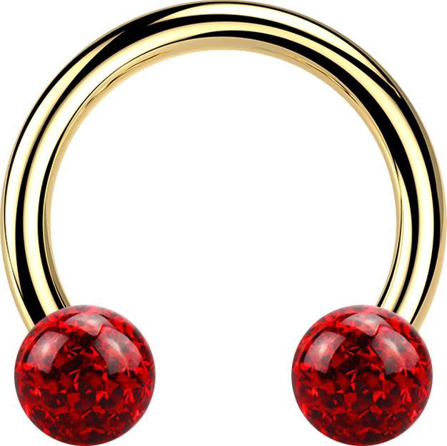 Actual product image Star Piercing Micro Circular Barbell gold-plated with two crystal balls red epoxy protective layer (without brass, Titanium G23)