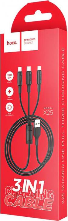 Image du produit Hoco Lightning / USB-C / MicroUSB Soarer X25 noir (1 m, USB 3.0)