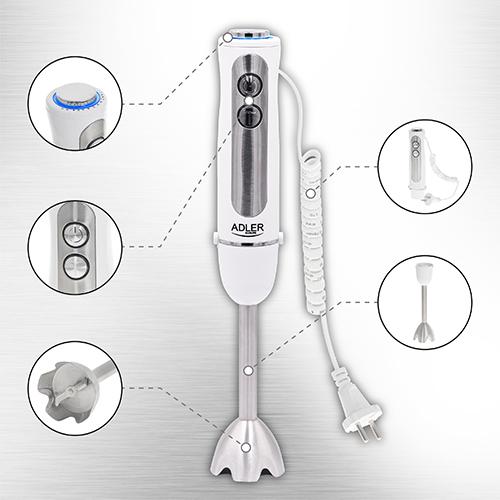 Actual product image Adler AD 4625w Hand Blender, 5 speed settings, 1500W, White (EU plug)