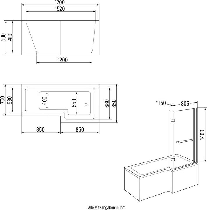 Actual product image Home Deluxe Shower tray not free-standing ALORA 170x85cm - Left (85 cm, 170 cm)