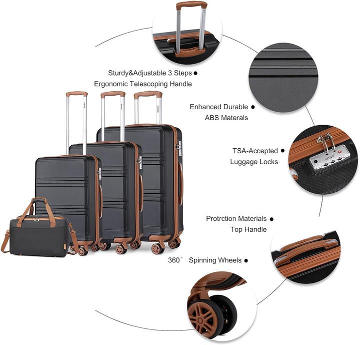 Actual product image Kono 4-teiliges Hartschalen-Kofferset (96 l, Hand luggage (up to 50 litres), M (50 - 90l), L (90 - 115l))