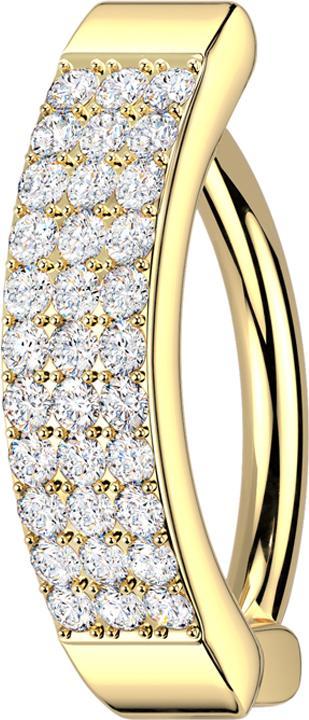 Star Piercing Banane klappbar vergoldet Schild drei Reihen Kristalle silber (Messing, Chirurgenstahl 316L)