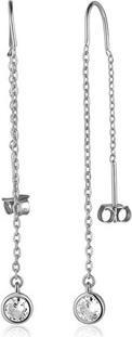 JVD Elegant Long Silver Earrings With Zircons