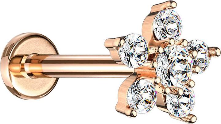 Star Piercing Micro Labret Innengewinde rosegold Blume Kristall silber (Chirurgenstahl 316L, Messing)