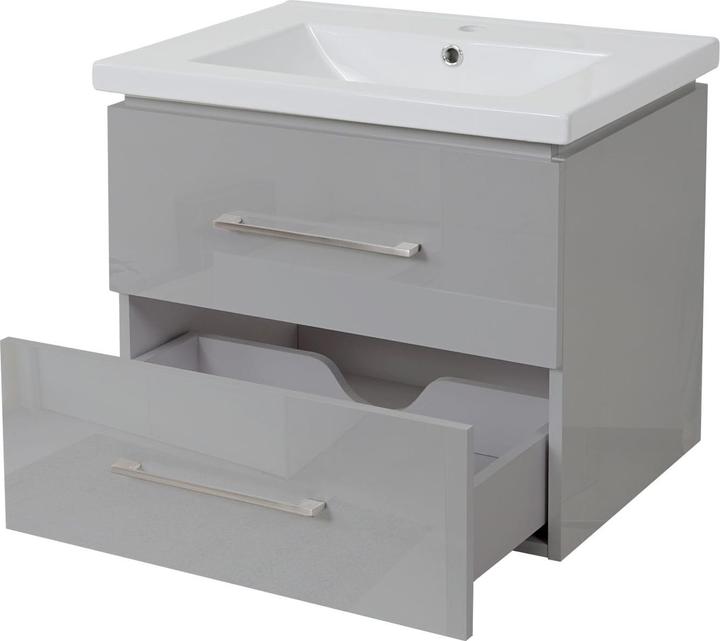 Produktbild Mendler Premium Waschbeckenunterschrank, Waschtischunterschrank Waschtisch Badmöbel, hochglanz 60cm grau (60 x 46 x 50 cm)